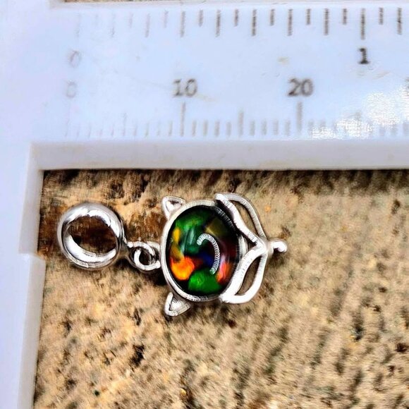 Nature Rainbow Ammolite Inlay 925 Fox Pendant Necklace - Picture 10 of 11